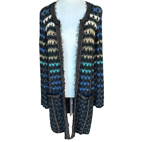 NIC+ZOE Shades of Blue Fish Scale Cardigan Long Sweater Size M / L - Picture 4 of 16